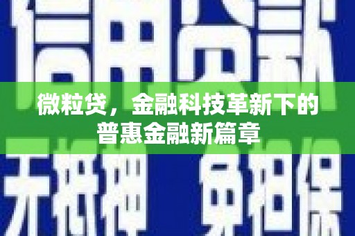 弋阳微粒贷，金融科技革新下的普惠金融新篇章